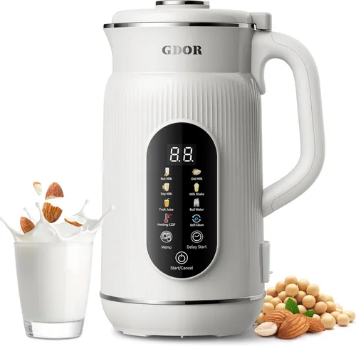 GDOR Máquina inteligente de leche de nuez de 42 onzas, máquina de leche vegetal 9 en 1 para almendras, avena, soja, jugo y batidos, licuadora de
