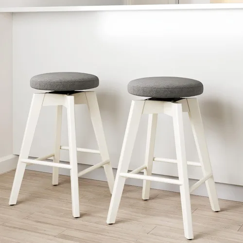 Miniatura 28 de Nathan James Amalia Taburete de bar de altura de encimera de cocina sin espalda, madera maciza con asiento giratorio de 360 grados, café Marrón