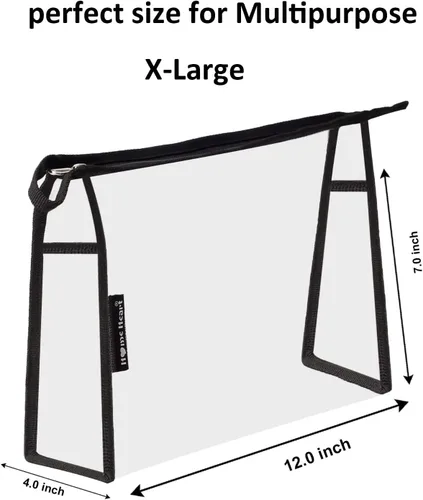 Miniatura 4 de Marcas Multiusos Impermeable Vinilo Transparente Cremallera Organizador Neceser Cosméticos Maquillaje Bolsa Bolsa, Transparente con bordes negros