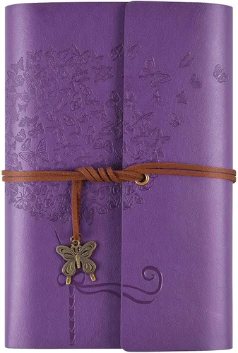 Miniatura 8 de Diario de cuero OMEYA, cuaderno de escritura recargable, planificador de diario para mujeres y niñas (Azul, A6 18.5 cm x 13 cm)