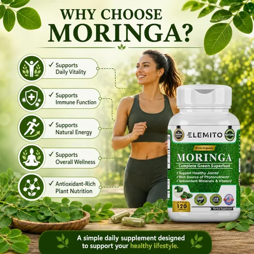 Miniatura 5 de Moringa Oleifera Cápsulas de 1000 mg Polvo de hoja de moringa pura Superalimento verde para el metabolismo y el apoyo inmunológico Sin OMG