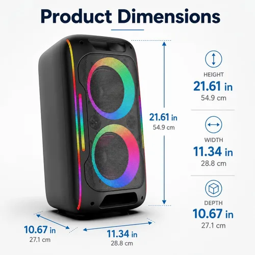 Miniatura 9 de Altavoz Bluetooth para fiestas, potente sonido estéreo de 180 W, graves profundos, altavoz inalámbrico portátil con modos de sonido EQ, luces LED