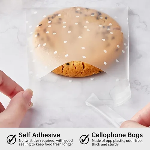 Miniatura 3 de Zezzxu 300 bolsas autoadhesivas para galletas, 4 x 4 pulgadas, bolsas de celofán con lunares blancos para embalaje, regalo