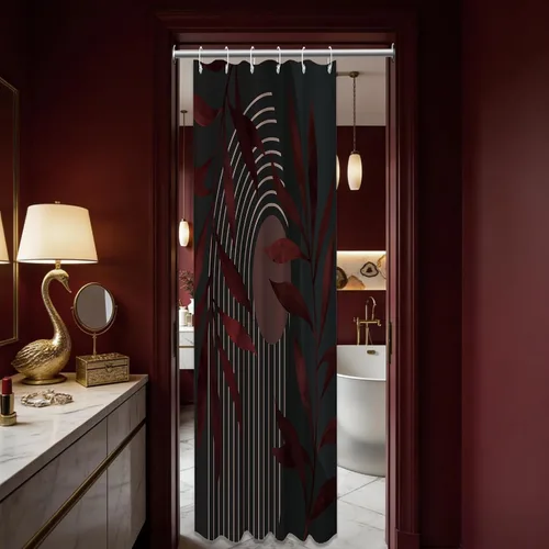 Miniatura 78 de Cortina de ducha bohemia en negro y gris, cortinas de ducha modernas de mediados de siglo negro y gris para baño, juego de tela impermeable