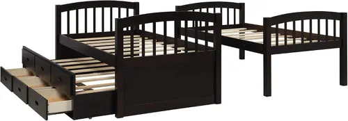 Miniatura 7 de Harper&Bright Designs - Litera individual sobre individual con barandilla de seguridad, escalera, cama nido individual con 3 cajones para niños