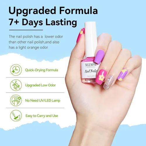 Miniatura 6 de MIZHSE Juego de esmaltes de uñas de secado rápido, esmalte de uñas de colores brillantes, esmalte de uñas regular sin gel, amarillo, verde, morado