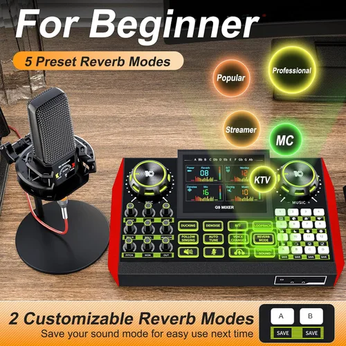 Miniatura 4 de Paquete de equipo de podcast - Estudio de producción todo en uno con mezclador de audio y micrófono de 3.5mm para transmisión en vivo, grabación