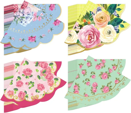 Dandat 100 servilletas florales para fiesta de té, 3 capas, desechables, vintage, con flores, para invitados, fiestas de té, cenas, toallas de papel