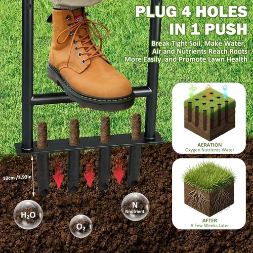 Miniatura 5 de Herramienta aireadora manual para césped, aireador de césped de hierro desmontable resistente con desbrozador de raíces, reduce la compactación