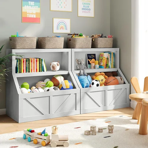 Miniatura 6 de IDEALHOUSE Estantería para niños, almacenamiento de juguetes, armario de madera para niños pequeños con organizador de almacenamiento, cubos grandes