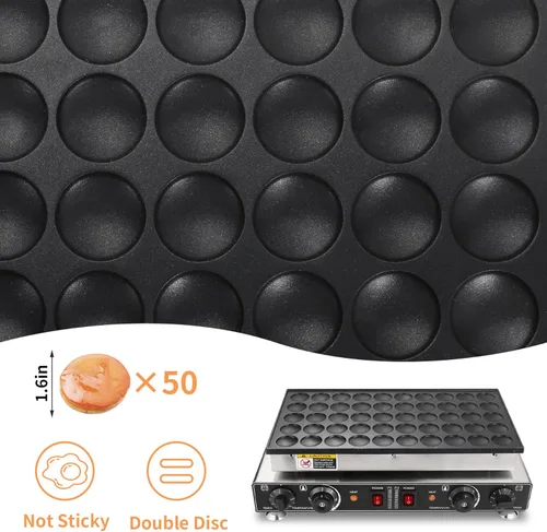 Miniatura 3 de Heuyrao Mini máquina para hacer panqueques, 50 piezas holandesa para panqueques, 110 V 1800 W comercial eléctrica antiadherente para el hogar