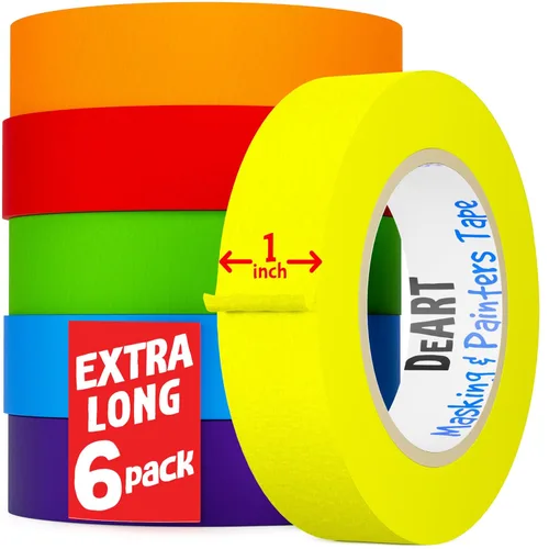 Miniatura 10 de DEART Cinta adhesiva de colores para pintores, 12 o 8 unidades, 1 pulgada o 0.6 pulgadas, suministros de arte para niños, codificación, pizarra