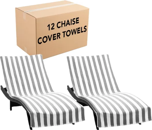 Miniatura 10 de Arkwright California - Funda para tumbona de playa, paquete de 2 - Toalla de algodón suave y a rayas estilo cabana con bolsillo para silla de playa
