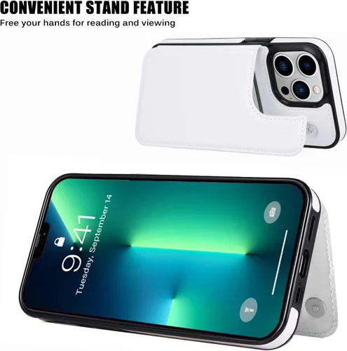 Miniatura 6 de Funda tipo cartera compatible con iPhone 13 Pro de 6.1 pulgadas, funda protectora delgada con tarjetero, piel sintética de alta calidad, ranuras