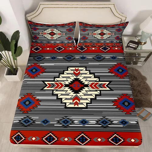 Miniatura 49 de Homewish Western Fitted Sheets Twin Size (No Flat),Retro Country Tribal Bedding Set 2Pcs,Kids Girls Boys Room Decor,Southwest Aztec Stripes Bed