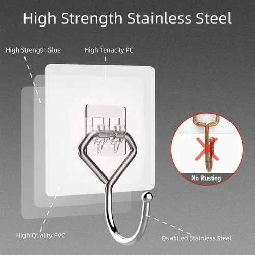 Miniatura 4 de Ganchos adhesivos grandes de 44 libras (máx.), ganchos de pared autoadhesivos transparentes y extraíbles, ganchos impermeables y resistentes al