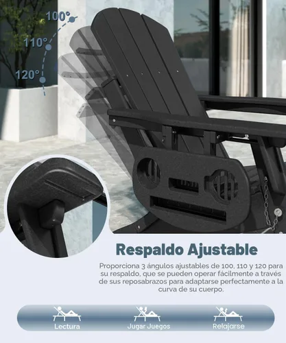 Miniatura 5 de NAVINE Silla Adirondack ajustable con reposapiés retráctil, Silla Adirondack plegable de HDPE con portavasos, Silla Adirondack para todo el tiempo