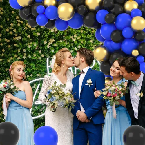 Miniatura 3 de Kit de arco de guirnalda de globos azules y negros dorados, globos azul real y negro dorado para hombres, 30º 40º videojuego, cumpleaños, boda