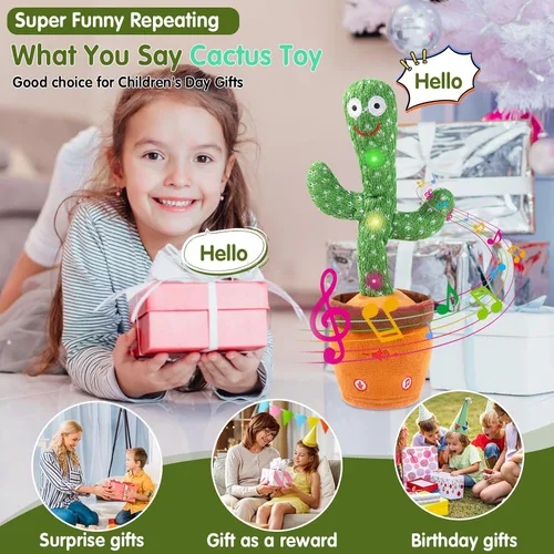 Miniatura 3 de MIAODAM - Cactus bailarín con volumen ajustable, juguete de cactus que habla, emite luces brillantes y coloridas, repite lo que dices, canta 120