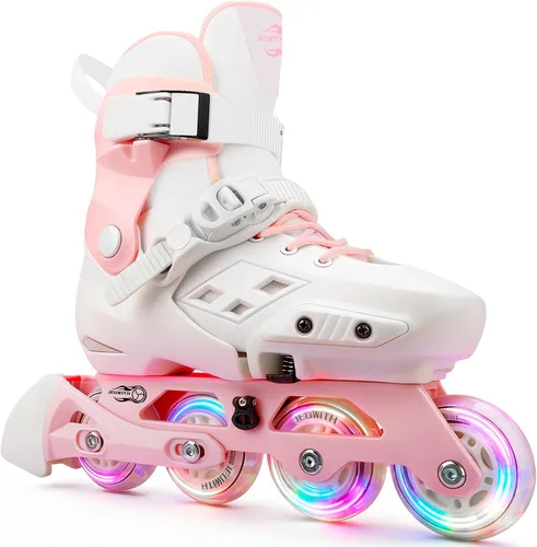 Patines en línea para niños y niñas con ruedas iluminadas, tamaño ajustable, adecuado para principiantes, patines para mujeres, niñas y adultos Rosa