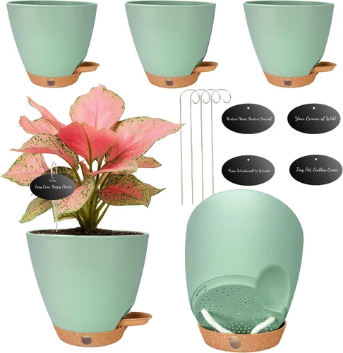 Miniatura 12 de Macetas de riego automático de 6 pulgadas para plantas de interior (paquete de 5) – Pequeñas macetas de plástico con ventana de nivel de agua