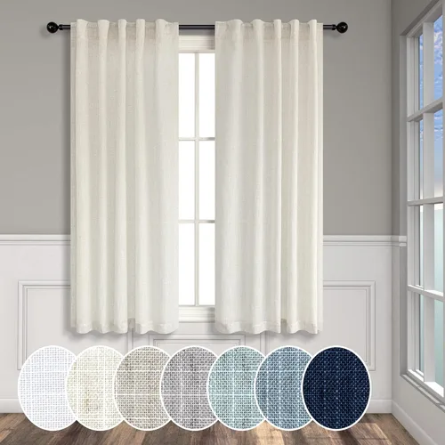 Miniatura 34 de Cortinas de lino azul de 84 pulgadas de largo para sala de estar; juego de 2 paneles con lengüeta trasera; cortinas con dobladillo para barra; Azul