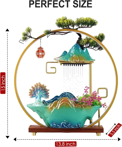 Miniatura 3 de Fuente interior de mesa con grúa, fuente de cascada, quemador de incienso, decoración de Feng Shui para buena suerte, fuente de cerámica con luz