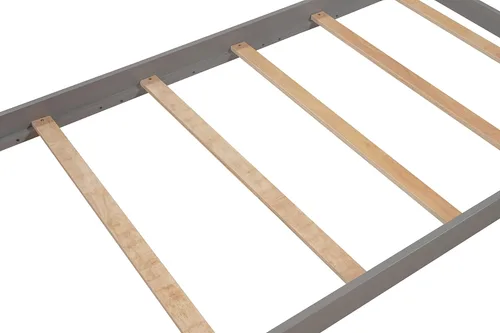Miniatura 7 de Harper & Bright Designs Base de cama Montessori de tamaño individual, cama de piso de madera con techo para niños y niñas, no necesita somier, gris