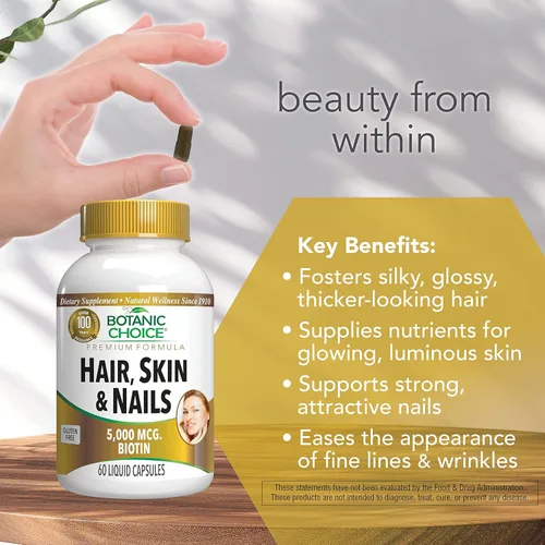 Miniatura 4 de Botanic Choice Vitaminas para el cabello, la piel y las uñas, suplemento de biotina con colágeno, vitamina C y hierro, mezcla súper antioxidante