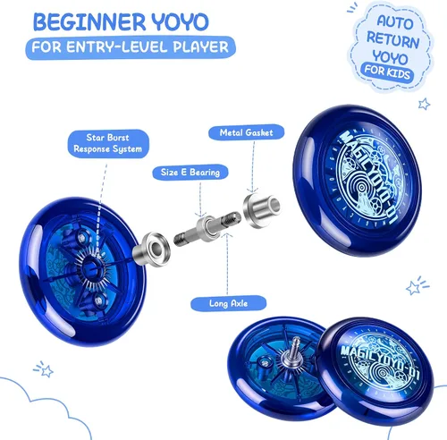 Miniatura 5 de Yoyo de Bucle con Respuesta para Niños Principiantes, Yo-yo Inicial 2A Loop Fácil de Jugar Trucos Básicos de Cuerda (D1 Azul)