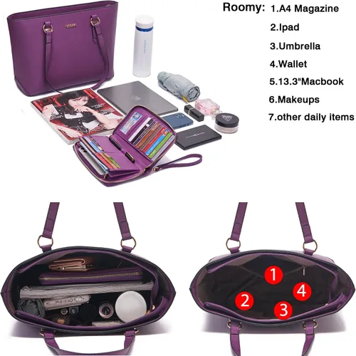 Miniatura 5 de Juego de bolsos y carteras para mujer, bolso de mano para el trabajo, bolso de hombro con asa superior y cartera a juego