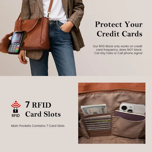 Miniatura 5 de befen Carteras de cuero genuino suave para mujeres, bolso tote pequeño, carteras, bolsos cruzados con asas superiores, cartera bandolera tipo satchel