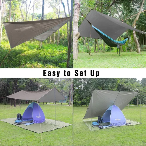Miniatura 4 de Unigear Toldo para Hamaca contra Lluvia, Lona de Campamento de 16.5/14.4/13.1/9.8 pies, Protección UV e Impermeable y Ligera para Campamento, Marrón