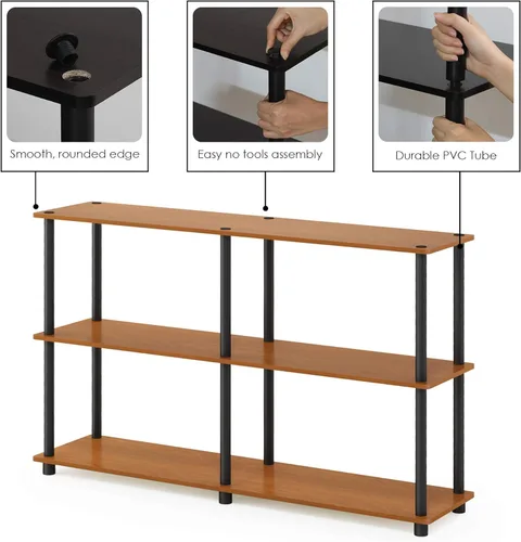 Miniatura 5 de Furinno TURN-N-TUBE Estantes de almacenamiento, estante de libros de 3 niveles de 47.4 pulgadas de ancho, estante esquinero, estantes abiertos sin