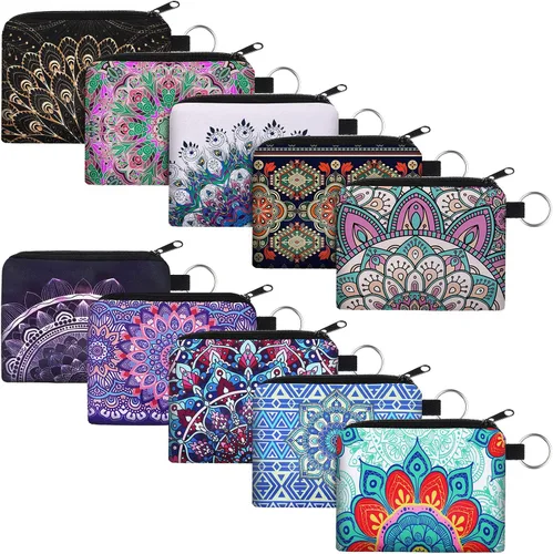 10 monederos pequeños, estilo bohemio, monedero, monedero, monedero, monedero con cremallera, para mujeres y niñas, Multicolorido