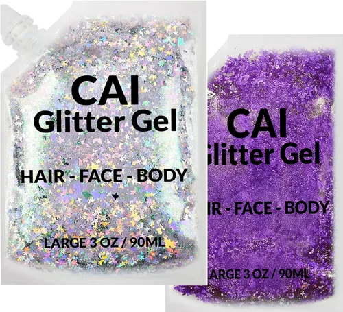 Miniatura 20 de Gel de purpurina para rostro, cuerpo y cabello, purpurina de Halloween para niños y mujeres, gel de grado cosmético de 3 onzas con luna y estrellas