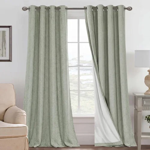 Miniatura 140 de H.VERSAILTEX Cortinas opacas de lino de 72 pulgadas de largo, 100% absolutamente opacas, con aislamiento térmico, con textura de lino, cortinas