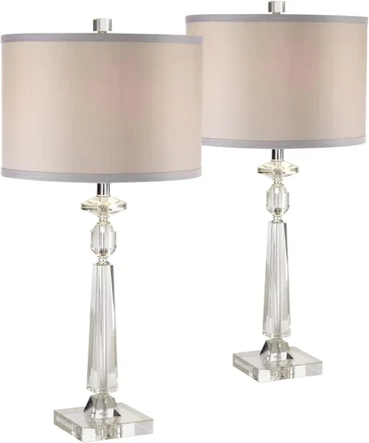 Miniatura 10 de Vienna Full Spectrum Aline - Lámpara de mesa tradicional de 26 1/2 pulgadas de alto, cristal transparente, pantalla gris, sala de estar, dormitorio