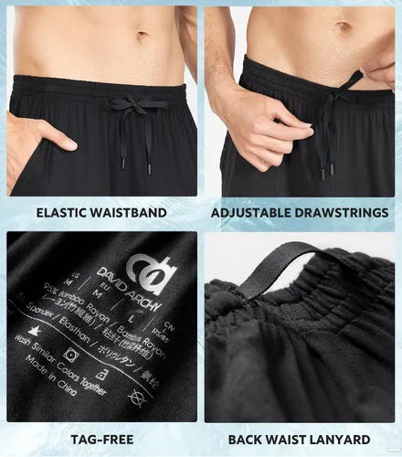 Miniatura 4 de DAVID ARCHY Pantalones cortos de pijama para hombre, de rayón de bambú, suaves, cómodos, con bolsillos, paquete de 2