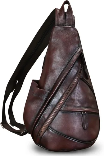 Bolso bandolera de cuero genuino para hombres y mujeres, mochila de cuero para el pecho, bolsa cruzada de hombro