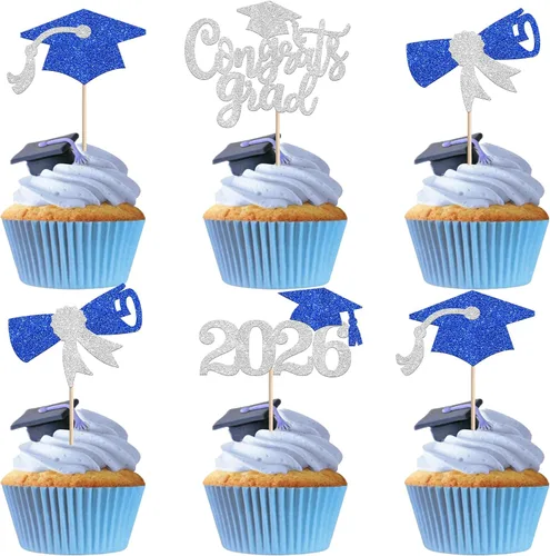 Miniatura 22 de 1 pieza de decoración para pastel de clase 2025 con purpurina, tapa de graduación 2025, decoración de pastel de felicitaciones para 2025, decoración