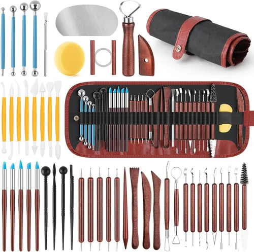Kit de 48 herramientas de cerámica para esculpir, herramientas de tallado de arcilla, herramientas de cerámica para arcilla polimérica, modelado, 48