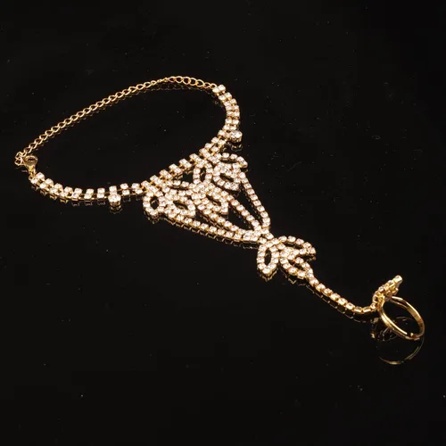 Miniatura 3 de Xerling Joyas de mano de diamantes de imitación de oro para mujer, pulseras de anillo de dedo, cadena esclava, arnés de mano, pulseras para niñas