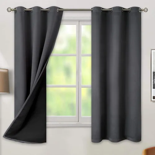 BGment - Cortinas con aislamiento térmico para habitación, 100 % opacas, con forro negro, cortina de doble capa con ojales, reduce el ruido (42 x 63