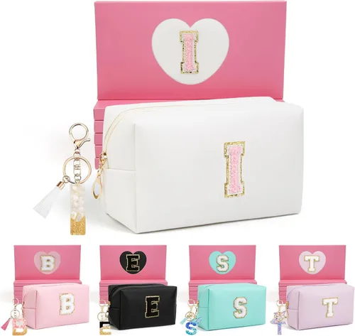 Miniatura 92 de AIBFRID 2 piezas de bolsas de maquillaje iniciales para mujeres, regalos de cumpleaños para niñas de 4 5 6 7 8 9 10 11 12 años, bolsas de cosméticos