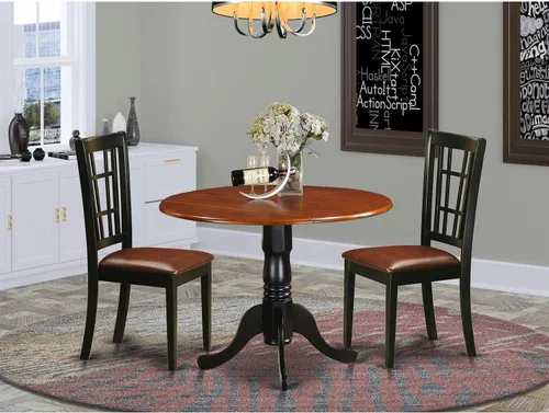 Miniatura 7 de East West Furniture DLNI3-BCH-LC - Juego de comedor de 3 piezas que contiene una mesa de comedor redonda con gotas y 2 sillas tapizadas de piel