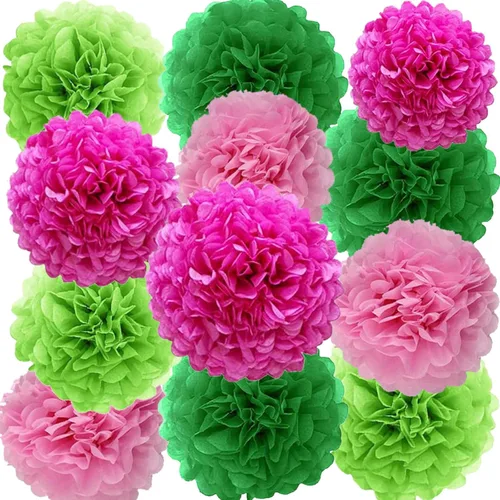 Miniatura 18 de We Moment Pompones de papel de seda morado y rosa para decoración de fiesta de niñas en el techo, para colgar en la pared, 12 pompones de seda de 4