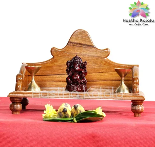 Miniatura 5 de Hastha Kalalu Moksha Teakwood Pooja Mandir para el hogar I Templo de madera maciza hecho a mano de primera calidad I Mantap Puja colgante de pared