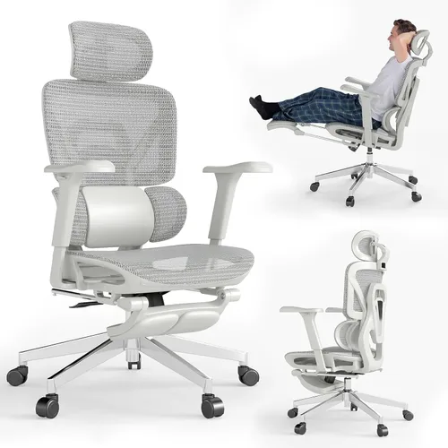 MOJAY Silla de oficina ergonómica con reposapiés, silla de escritorio grande y alta con soporte lumbar, silla de escritorio de respaldo alto para