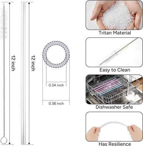Miniatura 2 de Popote de repuesto compatible con vaso Stanley Quencher de 40 onzas, popotes de plástico reutilizables extra largos de 12 pulgadas para taza de 40